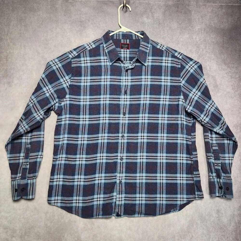 Untuckit‎ Shirt Mens 2XL Blue Plaid Barrington Flannel Long Sleeve Button Up XXL